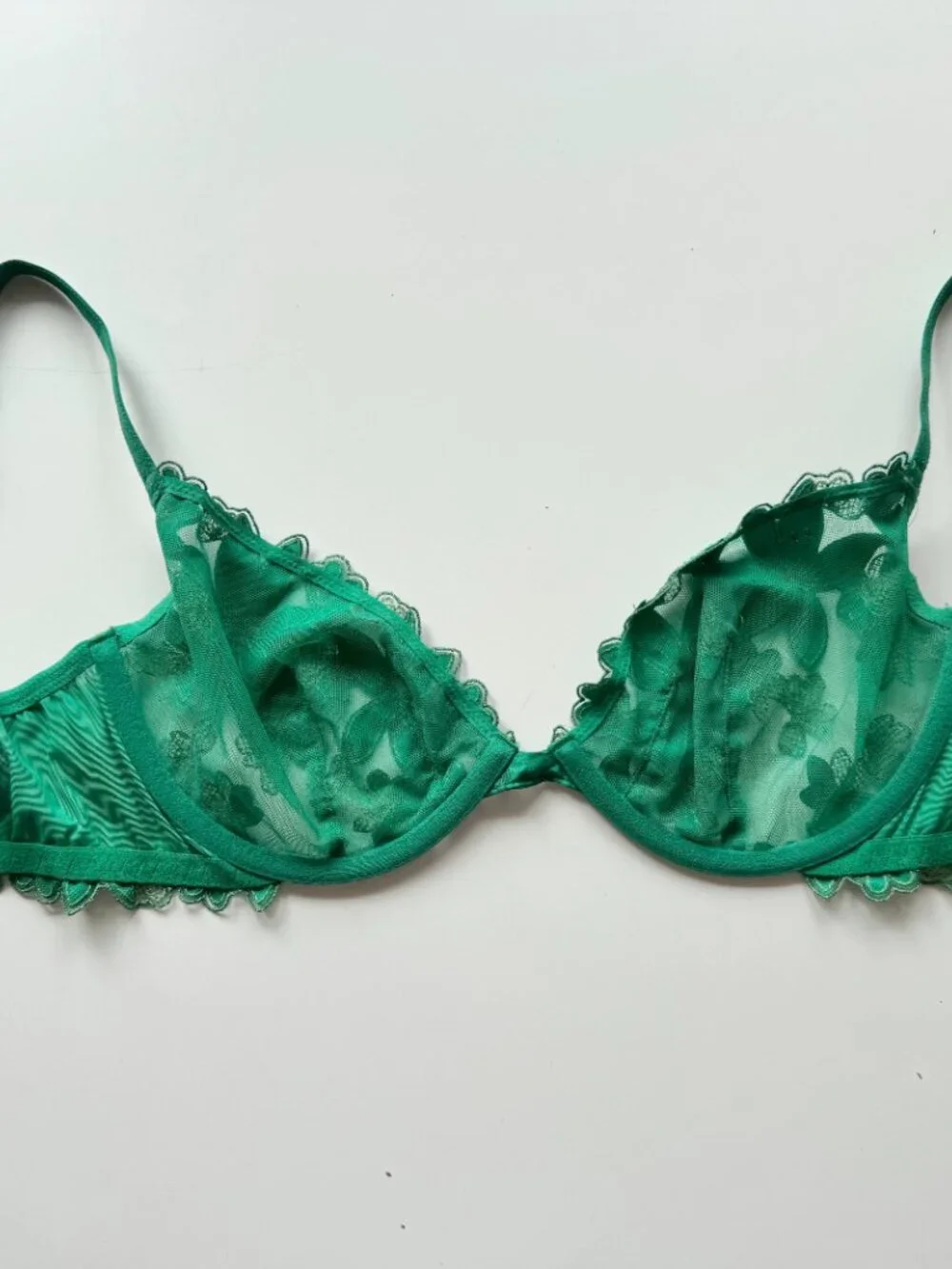 VICTORIA'S SECRET Ziggy Green Floral Embroidered Low Cut Demi Bra, Size 32DD - Picture 12 of 15